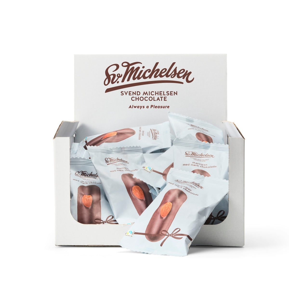 Marcipan med mørk chokolade petit four kasse - 600g - 24 stk