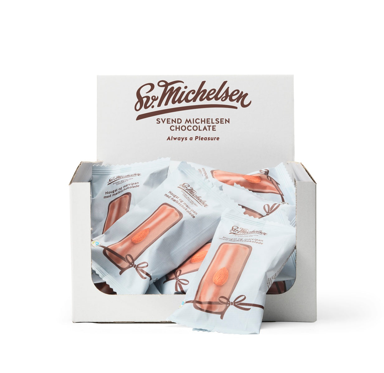 Nougat-marcipan med lys chokolade petit four kasse - 600g - 24 stk