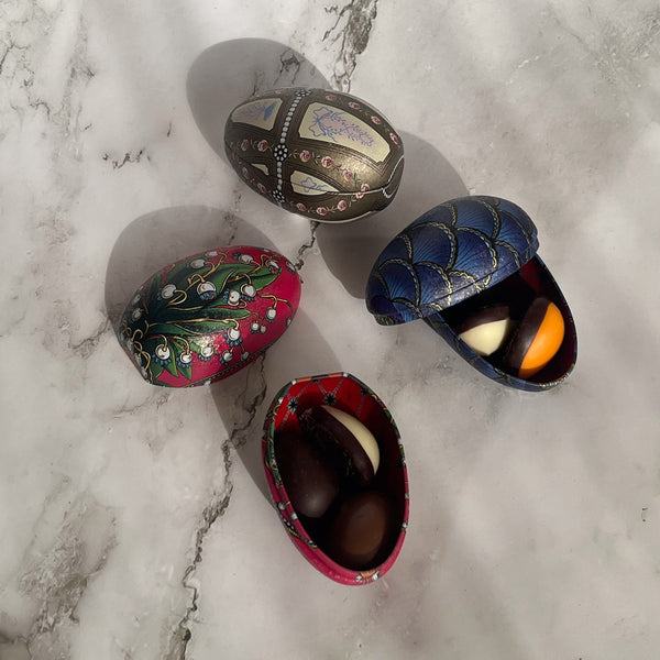 Mini Fabergé-æg med 3 fyldte æg - forskellige designs